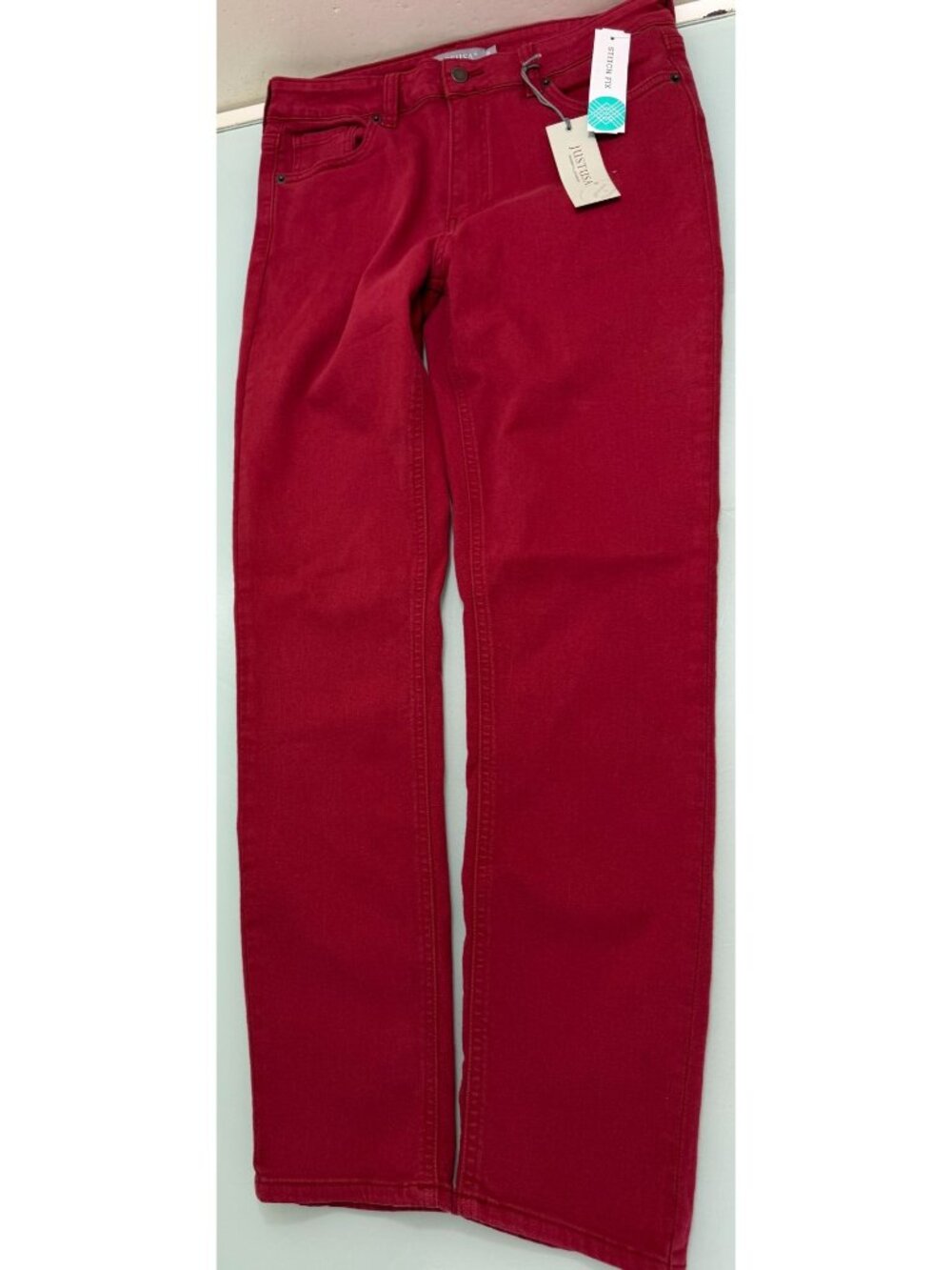 Just USA Cigarette Capri Jeans Women's Size 10 Red Rayon Blend Stretch 30W 29L